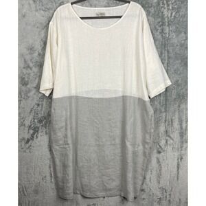 Magic Linen 100% Linen Dress Size M Ivory Gray Pockets Minimalist LagenLook